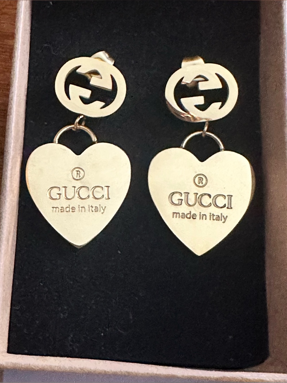 Stainless Steel Gold Heart Drop Logo Earrings